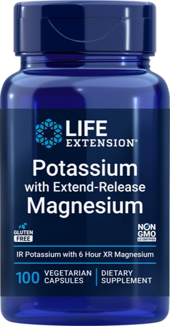 Potasium Hidup 99mg dengan Extend- Rilis Magnesium 250mg, 100 Veg Caps - Gluten- Free - Non-GMO - Vegetarian Suplemen Pria dan Wanita - Dual- Action Mineral Formula