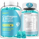 2 Pack Biotin Gummies dengan Collagen, Kertin, Acid Hyaluronic, Vitamin untuk Skin, Rambut Pertumbuhan, Nails, Perempuan Dewasa Anak-Anak - Blueberry Flavored, 120 Gummies