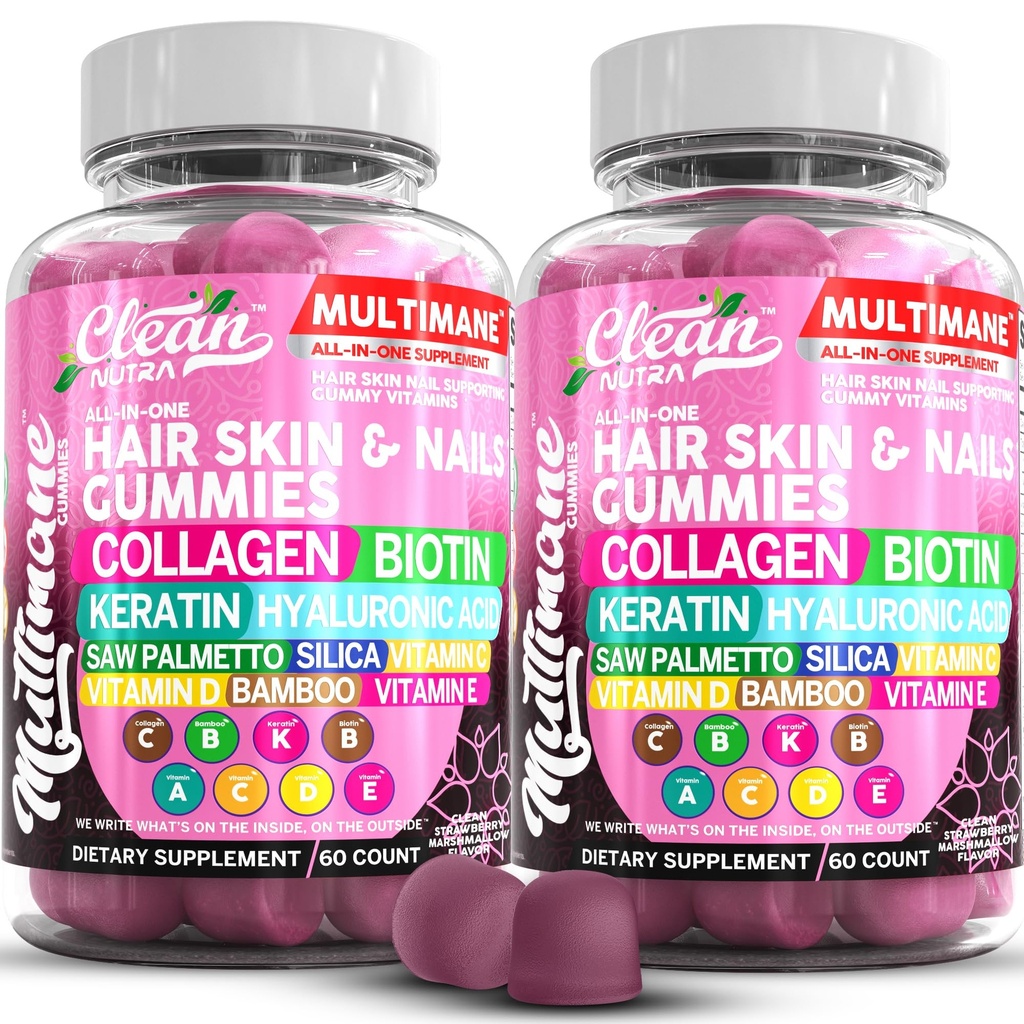 Multimane Collagen Gummies dengan Biotin Kertin Hayaluronic Acid Bambu A C Vitamin D D Vitamin E Floor Saw Palmetto Silica B3 Vitamin Rambut Skin dan Nails Gummies oleh Bersihkan Nutra