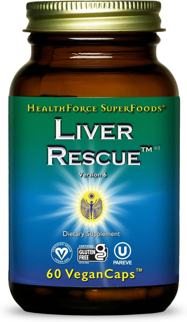 HealthForce SuperFoods Liver Rescue - Natural Liver Cleanse - with Milk Thistle & Dandelion Root - Gluten- Free & Vegan - 60 Capsules