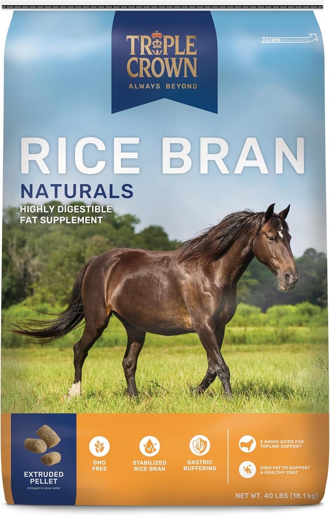 Triple Crown Rice Bran, Rice Bran for Horses, Horse Weight Supplemen, 40 pon