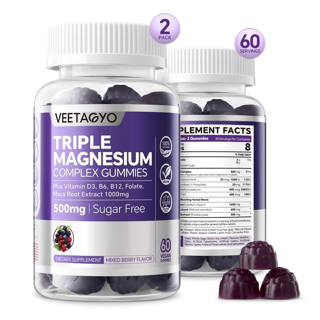 Magnesium Gummies 500mg 400mg: 14; Absorpsi Tinggi, Bone, Nerves, Muscle 124; 3 Forms Kompleks Magnesium Glycinate, Taurate, Malate 124; Dewasa - Vegan, Gula Bebas, 120Cts