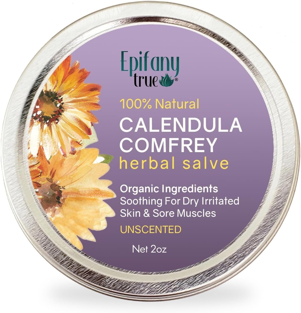 Semua-Tujuan Calendula & Comfrey Herbal Salve 2oz, Fragrance Free, Natural Herbal Oquints, Dry Skin Soothing Balm, Itch Relief, Organic Ingredials