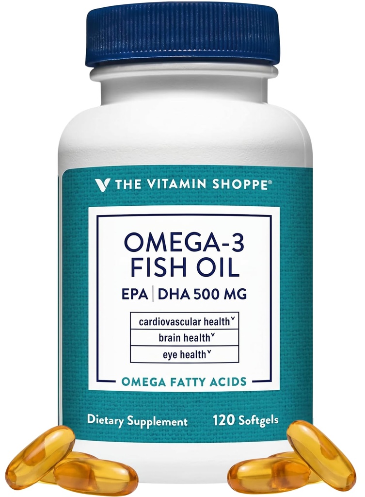 The Vitamin Shoppe Omega 3 Fish Oil 10000mg, EPA 300mg & DHA 200mg, Kemurnian Assure, Molecully Distiled to Dukung Cardiovascular, Gabungan dan Kesehatan Otak (120 Softgels)