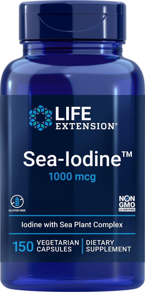 Ekstensi Hidup Sea- Iodin Kapsul, 1000 mcg, 150 Veg Caps, Suplemen Idetin Alam dari Kelp dan Bladderwack