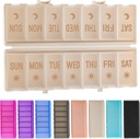 Follable Pill Organizer 2 Kali sehari w / Etched Label -Dual Protection & Portable Weekly AM PM Pill Box, 7 Day Medicine Container, Kasus Besar Travel Pill Case for Week Daily Supplemen Vitamin - Khaki