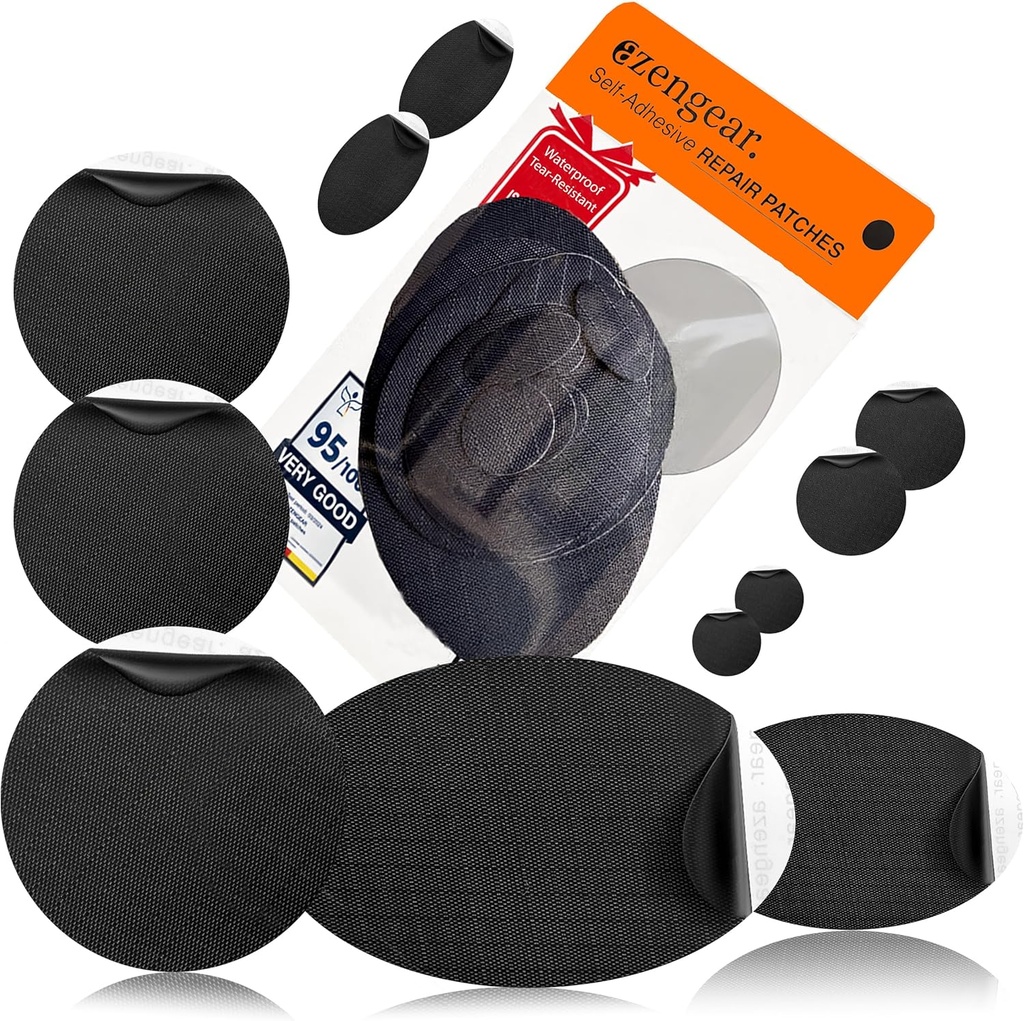 aZengear Repair Patch - Waterproof, Self - Adhesive, Tear- Cold- Heat- Resistant Polyester Fabric untuk Fix Down Jacket, Puffer, Snowsuit, Shoe, Tene, PVC, Pakaian, Upholdister (Hitam)