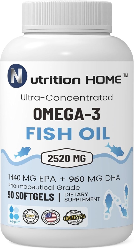 Triple Strong Omega 3 Fish Oil 3000 mg EPA & DHA, 2520mg dari Omega 3 Fatty Acids 1440mg EPA + 960mg DHA Best EstimFatty Acids Premium Burpless Suftgel Suffits (90)