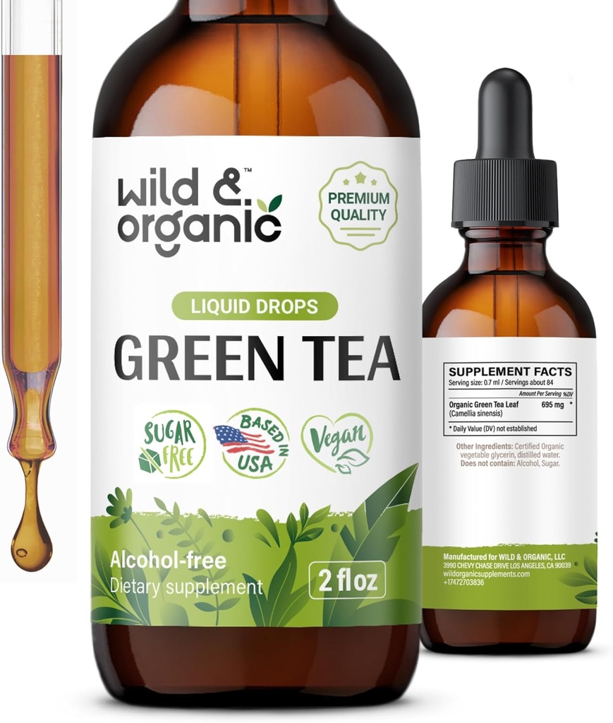 Peluncuran Liquid Ekstrak Hijau & Organik Liar - Suplemen Antioksidant - Suplemen Teh Hijau Alam / Camelia Sinensis - Vegan, Gula & Alcohol- Gratis - 2 quid oz