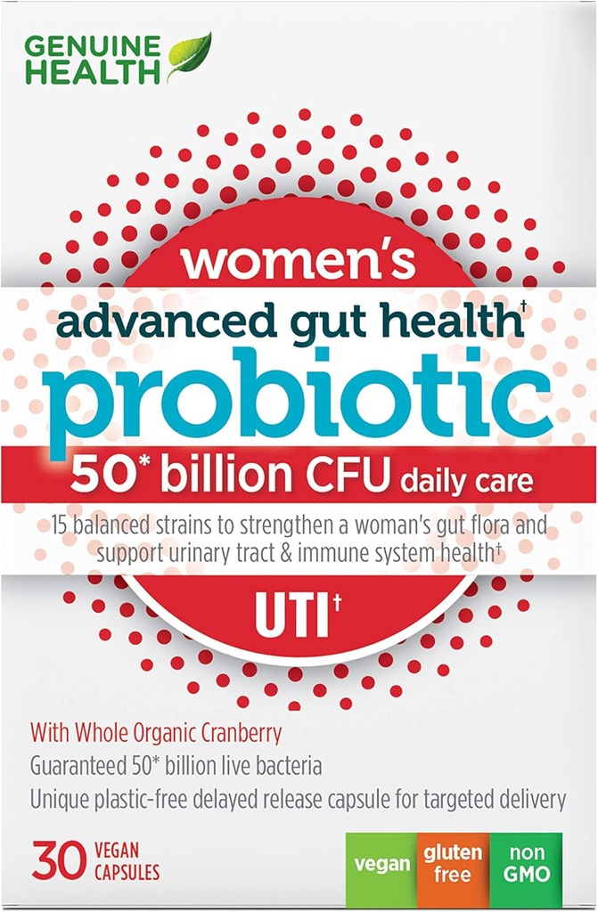 Probiotik Kesehatan Genuine untuk Dukungan UTI, Membantu Rangkaian Urin Sehat A, Multi- Strain, Formula Organik dengan Cranberry, 30 Kasules