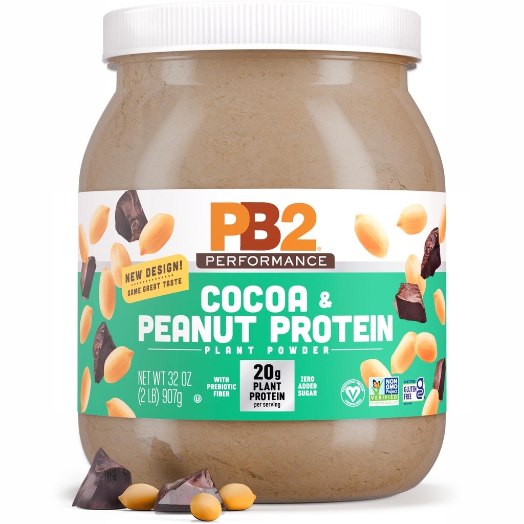 PB2 Performance Performance Plant Based Vegan Protein Powder 124g Complete Protein, No Added Sugar, Prebiotic Fiber 124; Dairy Free, Sertifikasi Vegan, Non-GMO, and Gluten Free [Peanut with Dutch Cocoa, 2lb]