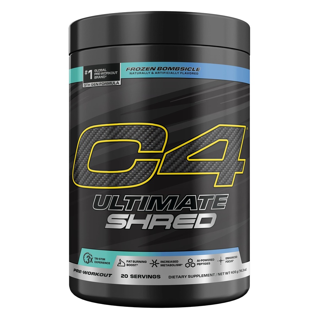 Selucu C4 Ultimate Shred Pre Workout Powder, Metabolisme Suplemen dengan Ekstrak Cayenne + 300mg Caffeine + TeaCrine + Dynamine - Frozen Bombsicle, 20 Servings