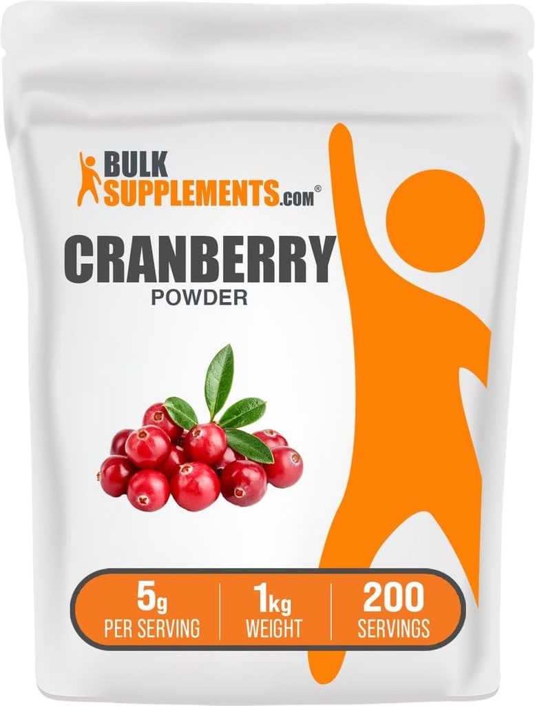 BulkSuplements.com Cranberry Powder - Cranberry Suplemen Perempuan & Men, Air Dry Cranberry - Unsweetened & Gluten Free, 5g per Serving, 1kg (2.2 pon) (Pack of 1)