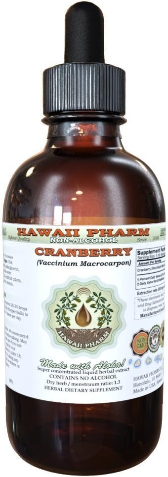 Cranberry Alcohol- Free Liquid Extract, Cranberry (Vaccinium Macrocarpon) Kering Berry Glycerite Hawaii Pharm Natural Herbal Suplemen 2 oz