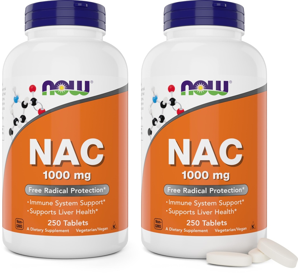 Sekarang Makanan NAC 1.000 mg, 250 tablet (Paket 2), N- Acetyl- Cysteine Suplemen, 100mg (1 gram) per tablet - Vegetarian, Non-GMO