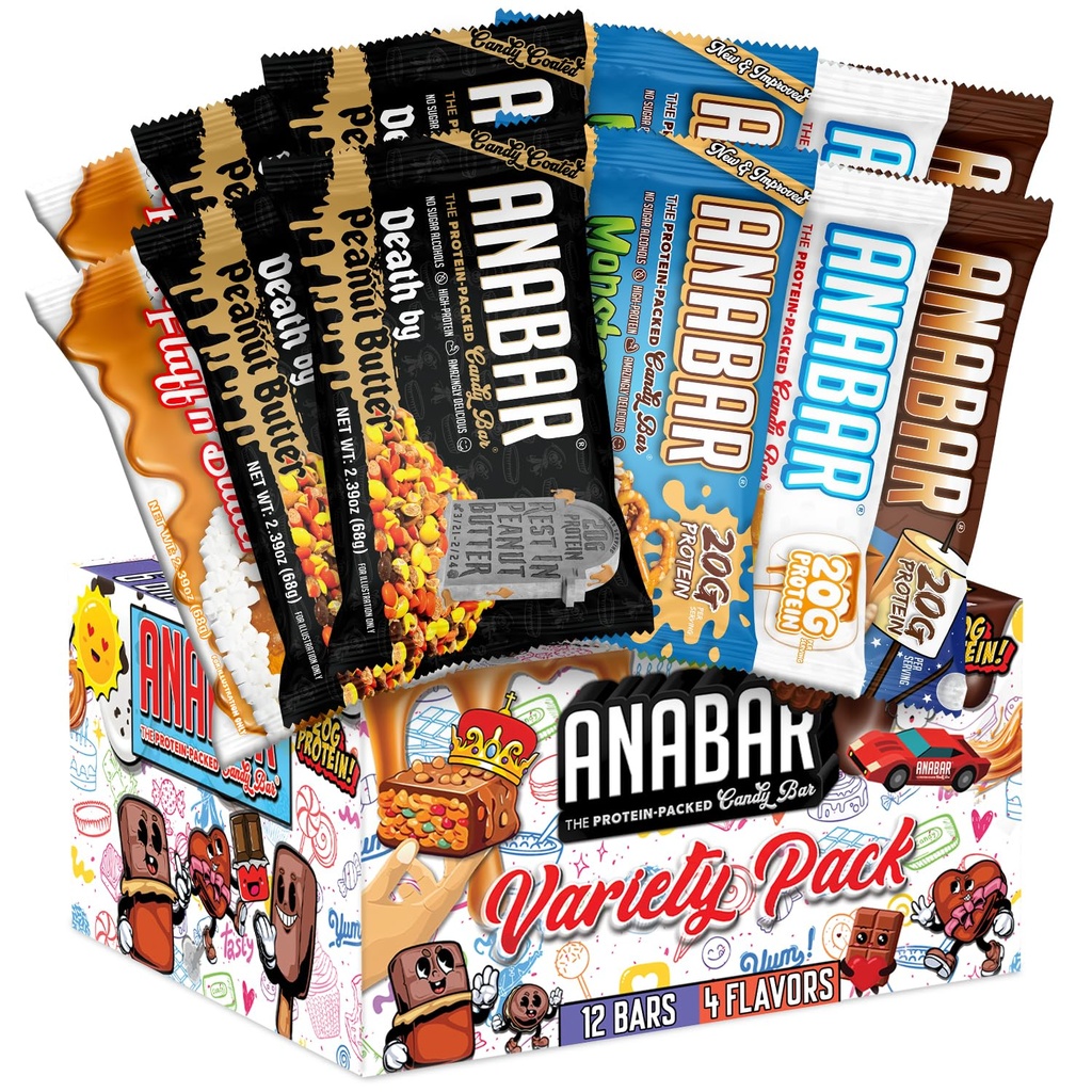 Anabar Protein, Bar Protein Packed Candy Bar, Bar Tasting Protein Terbaik Dunia, No Sugar Alcohols, High Protein, Amazingly Delicious, 20 Grams Protein (12 Bars, Variety Pack)