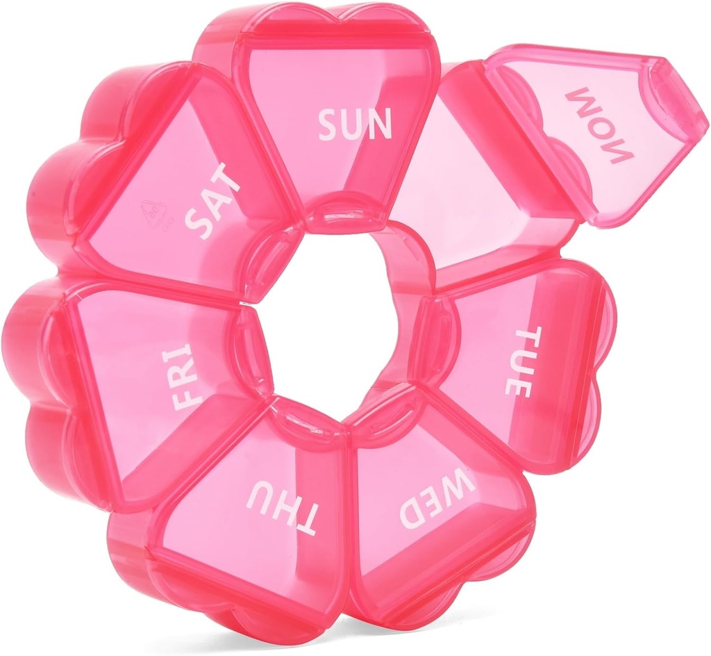 Pink Weekly Pill Organizer, Pill Box 7 Days, Daily Vitamin Case dengan Kompartemen Kapasitas Besar, Penjual Pil untuk Obat Minyak Ikan dan Suplemen Lain