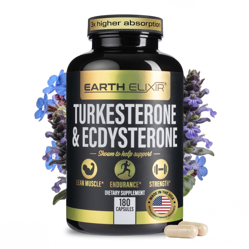 Turkesteron & Ecdysterone - Dukungan Testosteron Alami, 2-1 Potency Turketerone Suplemen Pria & Women dengan 95% Beta Ecdysterone - Kekuatan, Energi dan Vitalitas - 180 kapsul