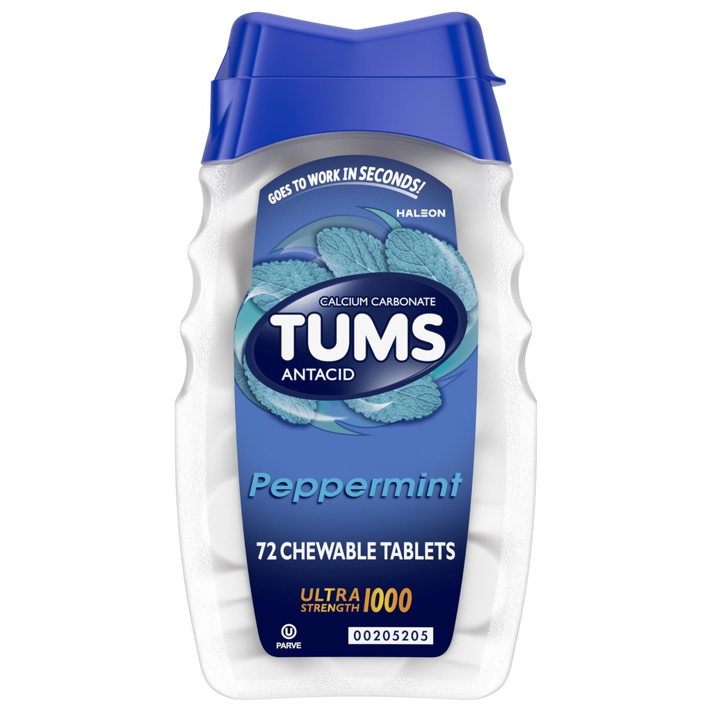 TUMS Ultra Energy Chewable Antax Tablet for Heartburn Relief, Peppermint - 72 Count
