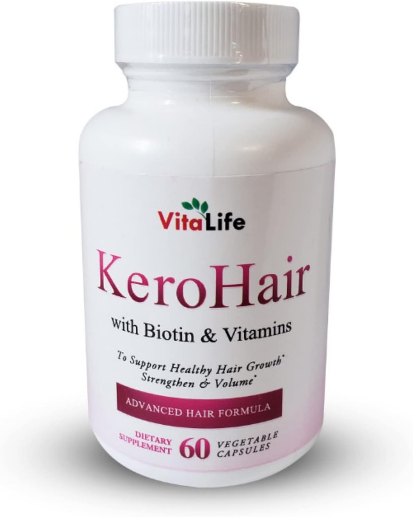 KeroHair Supplemen Lengkap dengan Vitamin dan Biotin I 60 Capsules untuk Perkembangan Rambut Kuat dan Sehat - Prevention Rambut Hilang 124; Disetujui * Tertarik dengan Biotin Ekstra dan Vitamin B