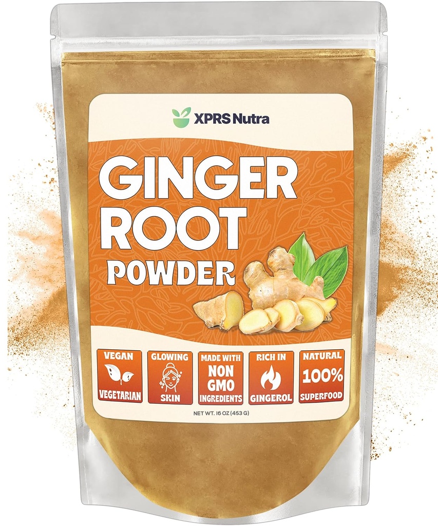 XPRS Nutra Ginger Powder - Premium Ground Ginger Root Powder dengan Flavor Imporsi - Grouply Ginger Powder - Vegan Friendly Growned Ginger (16 Ounce)