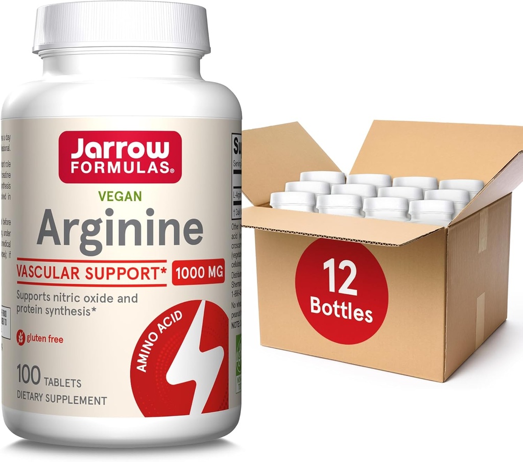 Jarrow Formulas Arginine 1000 mg, Dietary Supplement, Support Nitric Oxide Production, Supports Protein Synthesis, 100 Tablet, Up to 100 Day Supply (Paket 12)