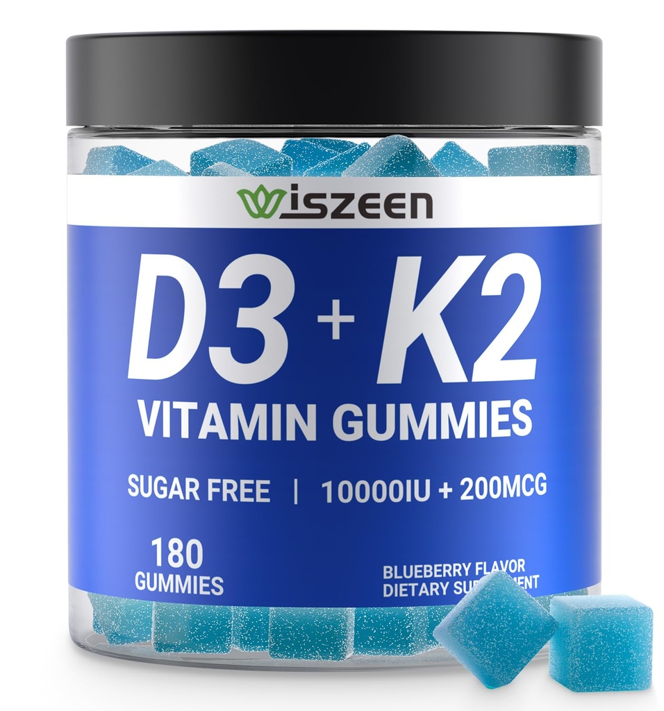 Sugar-Free Vitamin D3 K2 Gummies, Vitamin D3 100000iu & Vitamin K2 (MK7) 200mcg dengan Calcium, Magnesium, Vitamin B12 untuk Gigi Otot Tulang, Imune, Vegan