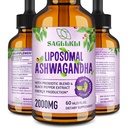 Liposal Ashwagandha Liquid Drops 2000mg, Ashwagandha Root Extract Suplement (7% Witnollides) dengan Black Pepper Extract & Propoles for Focus, Cognition & Energy - 2 FL.OZ (1 Botol)