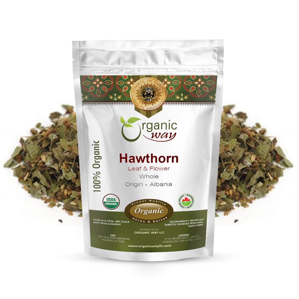 Organik Way Hawthorn Leaf dan Flower Whole (Crataegus monogyna) - Herbal Tea 124; European Wildvest (1 LBS / 16 Oz)