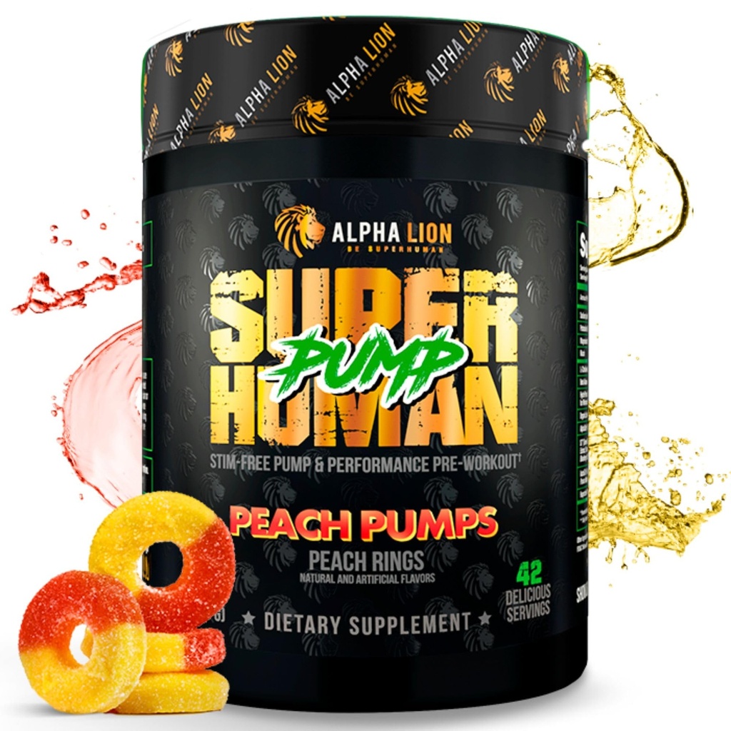 ALPHA LION Superhuman Pompa Pre Workout Powder, Nootropic Caffeine & Stim Free Pretraining Suplemen, Nitric Oxide Booster, Muscle Gainer, Energy & Focus (42 Service, Peach Pumps Flavor)