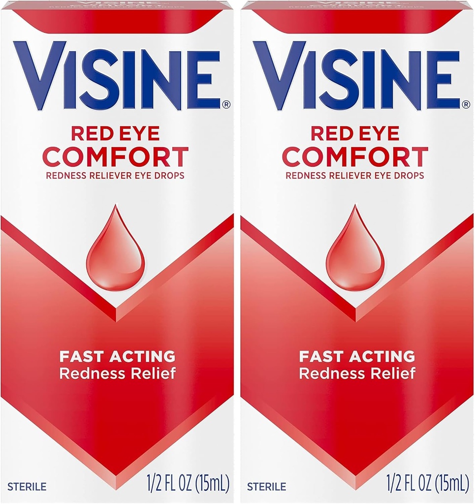 Visine Red Eye Comfort Redness Eye Drops to Help Relieve Red Eyes Because to Minor Eye Irrytations Fast, Tetrahydrozoline HCI, 0.5 FM (Pack of 2)