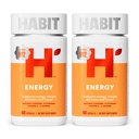 Suplemen Energi Habit 2 Pack (120 Kapsul) - New Look, Support Energy, Mental Allence and Focus, Natural Caffeine, Vitamin B & C, Green Tea Extract, Vegan, Non-GMO