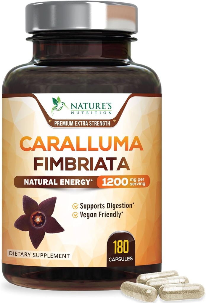 Caralluma Fimbriata Ekstraksi Sangat Terkonsentrasi 1200mg - Natural Caralluma Campriata Endurance Dukungan, Pendukung Vegan Terbaik untuk Pria & Women, Non-GMO - 180 Capsules