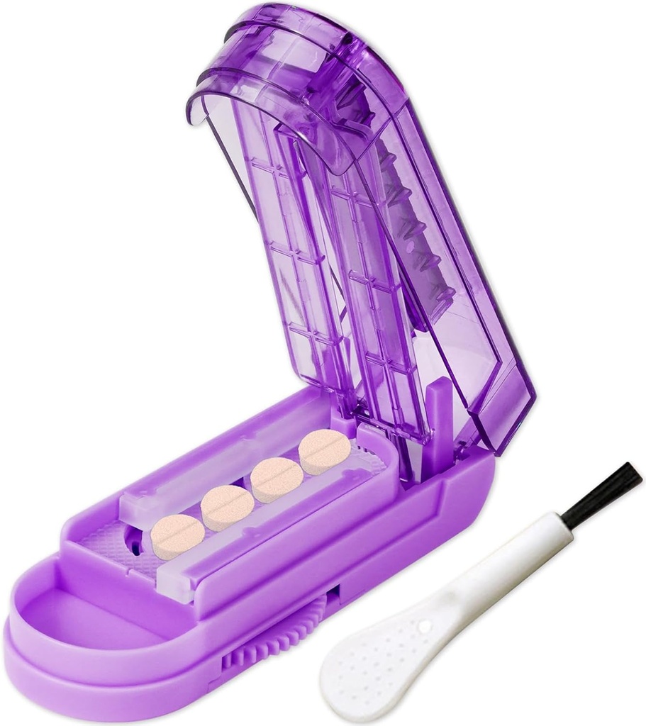 JohnBee Pil Cutter Splitter untuk Pil Kecil dan Kecil. Adjustable Pill Splitter Accurately Cuts Multiple Pills at Once. Non- Slip Silicone Edge (Dark Purple)