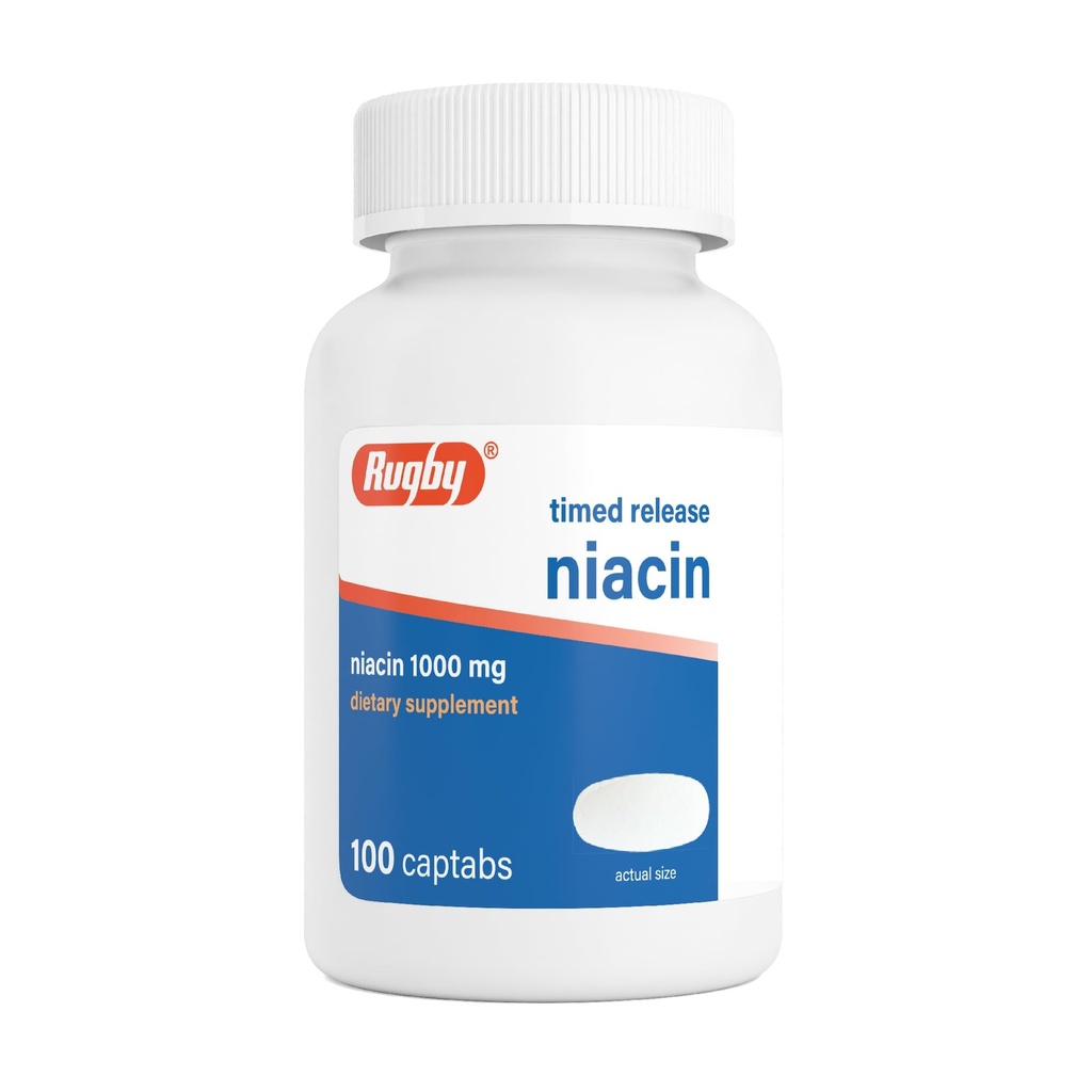 Rugby Timed- Rilis Tambahan Dieter Niasin 1000mg untuk Orang Dewasa untuk Energi, Sirkulasi dan Metabolisme Dukungan, 100 Captab (Paket 1)