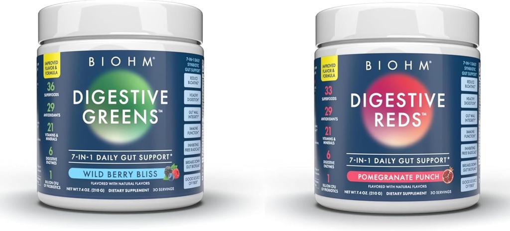 BiOHM Estivenous Bundle, Reds Digetical and Greens, Superfood Powder, Antioksidants, Vitamin, Progories, Digetical Health for Men and Women, Divalry Supplemen dengan Enzymes, 30 Servis Masing-masing