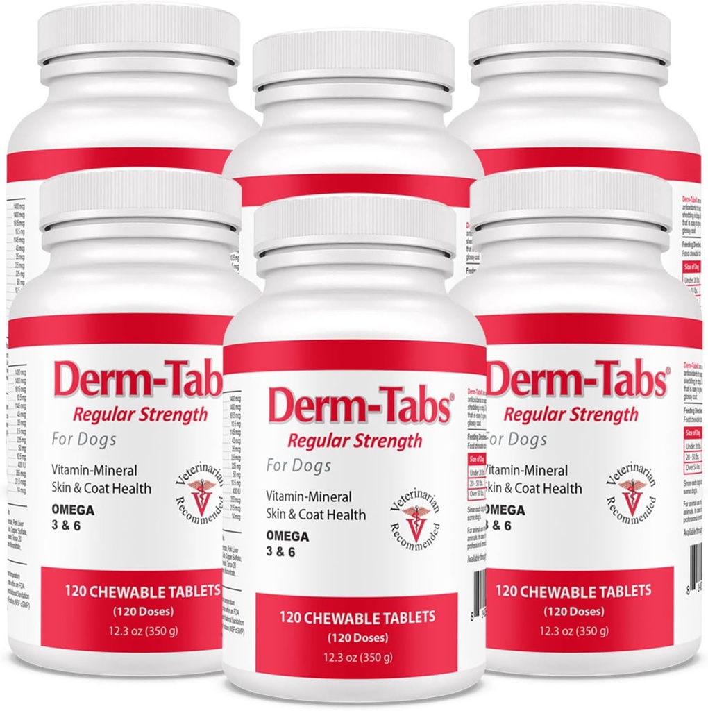 Derm Tab Reguler Kekuatan untuk Anjing - Natural Oil, Vitamin, Mineral, dan Antioksidants - Dukung Skin sehat dan Mengurangi Shedding - 720 Tablet Chewable