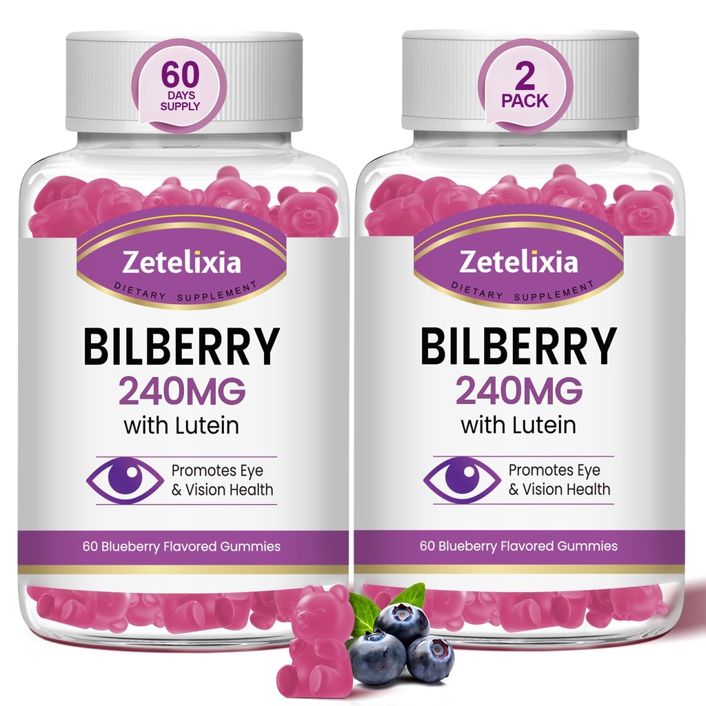 2 Pack Lutein Gummmies Eye Suplemen Kesehatan Mata untuk Dewasa, Lutein & Dalxanthin Suplemen Mata Vitamin Gummies, Bilberry dengan Lutein untuk Pemrograman Mata & Vision - 120 Gummies