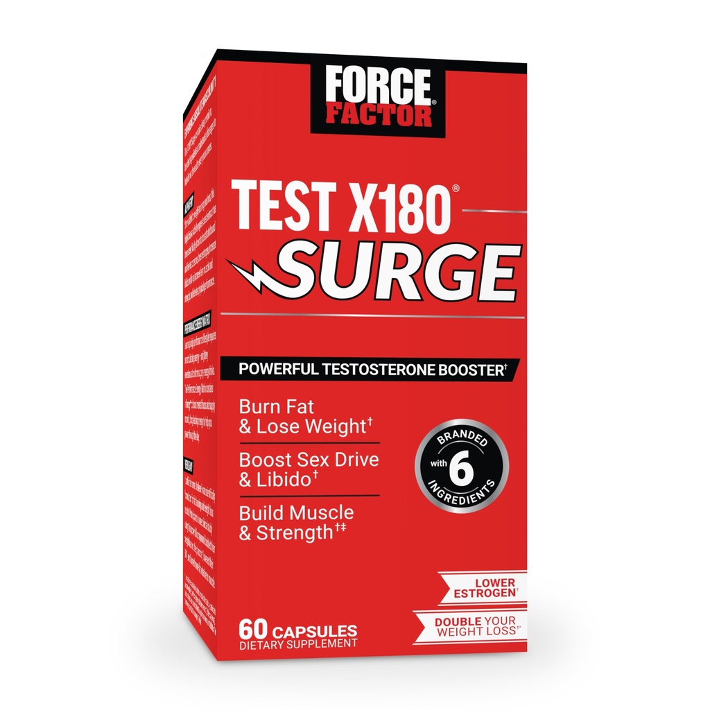 Force Factor Testosteron X180 Surge Dukungan untuk Pria, Vitalitas Enhancing Suplemen Pria, Muscle Propiness & Power, Dukungan Berat, Boost Long- Lasting Energy, 60 Kapsul