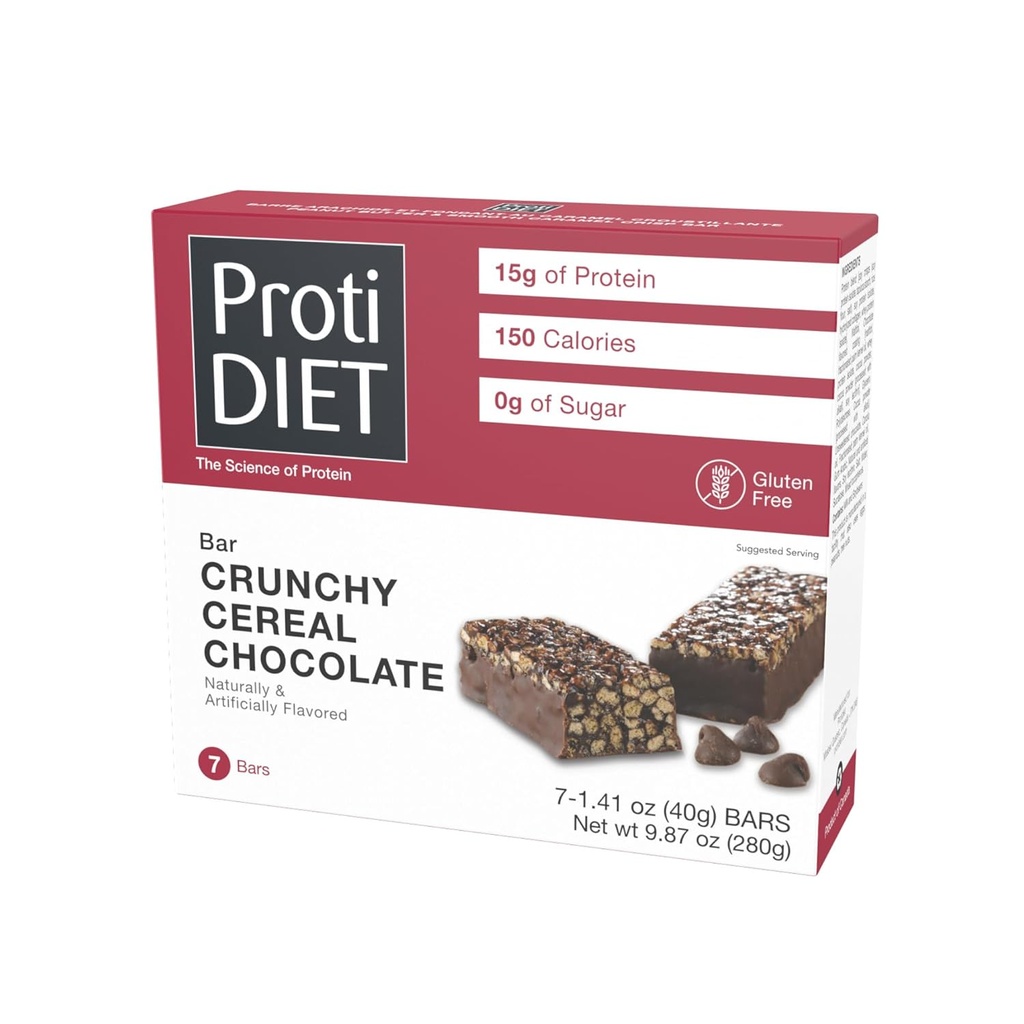 ProtiDIET Gluten Free Crunchy Cereal Chocolate Protein Bars - Snacks Protein Tinggi, Snacks Perfect OntheGo Nutrition Snacks untuk mendukung Gaya Hidup Yang Sibuk dan Aktif - 7 Protein Bars Per Box