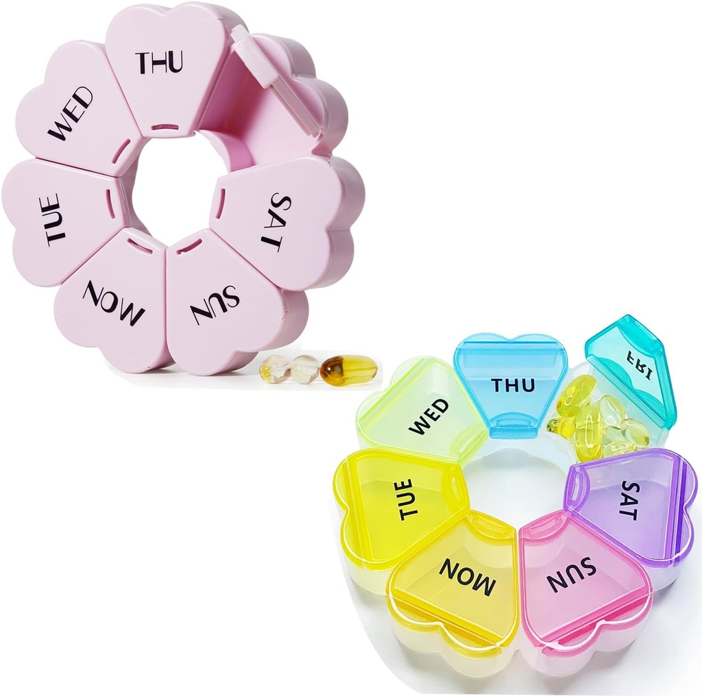 MOLN HIMY CHILL Mingguan Pill Box 7 Day, Heart Shaped Pill Case Organizer 1 kali sehari, Kontainer Pil Merah Merah Ungu Sekali Harian, Dispenser Large Medicine for Vitamin / Fish Oil / Medication / Suplemen