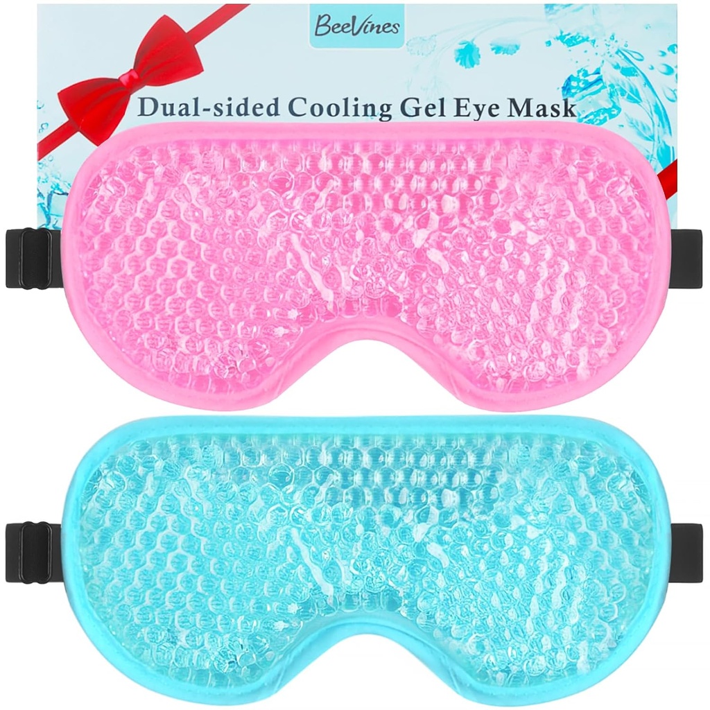 BeeVines Gel Eye Mask, 2 Pack Cooling Ice Masks for Puffy Eyes for Men & Women, Cold & Warm Compress for Post Explosion, Puffiness, Alergi, Sinuses & Migraines Treatment