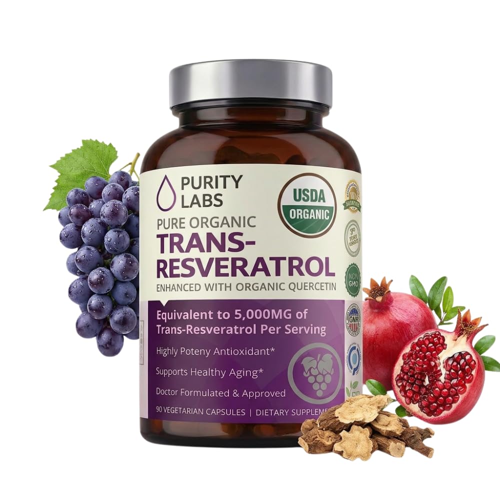 Suplemen Kesucian Lab. Pure Organic Trans Resveratrol dengan Quercetin, Suplemen Antioksidan untuk Heart, Skin, Rambut, Nails 124; Diberi dari Jepang Knotweed 124; 90 Capsules