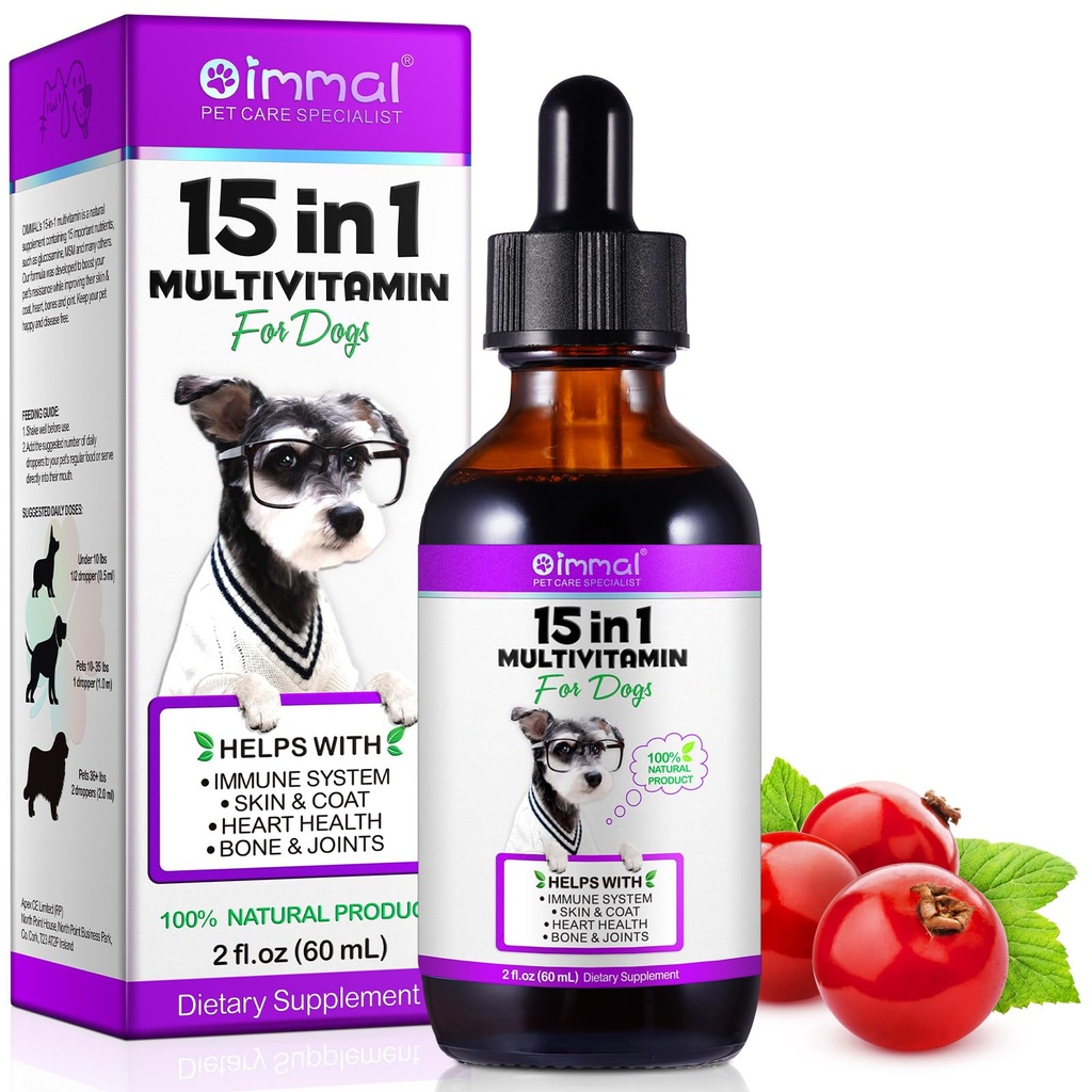 15 dalam 1 Dog Multivitamin, All-inOne Multi Liquid Multivitamin for Dogs, Dog Vitamin and Suplement with Digetical, Imunity, Allergy Skin & Coat Dupport, Hip & Joint, All Ages, All Ages 2 oz