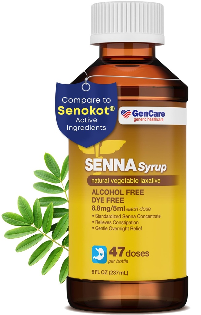 GenCare - Senna Syrup Liquid Laxative (8 Fl Oz Bottle) All Natural Vegetable Active Ingredient Attive 124; Easy to Swallow Constipation Relief for Dewasa dan Anak-anak 12 and Older 124; Nilai Terbaik Ukuran