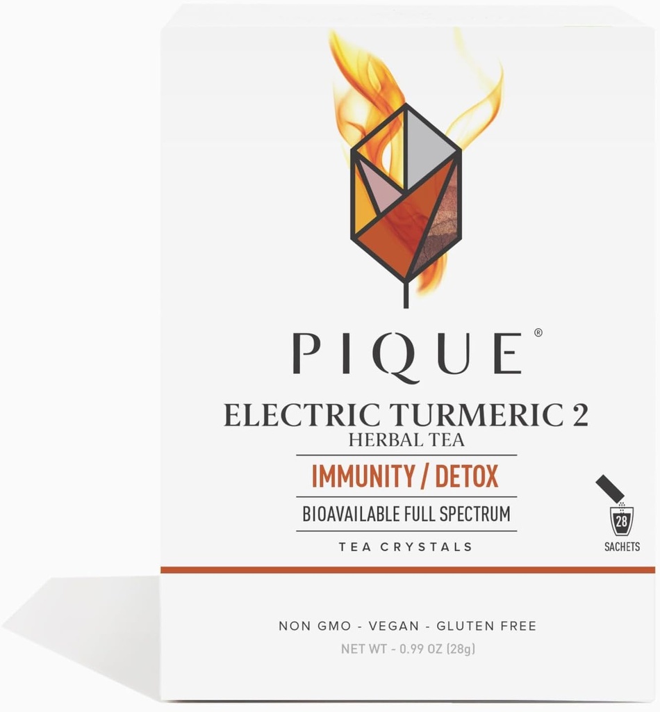 PIQUE Electric Turmeric 2 - Support Heally Immunity, The Natural Inflammatory Response, Natural Detox Pathways, and Radiant Skin - 28ct Single Serve Sticks (Pack of 1)