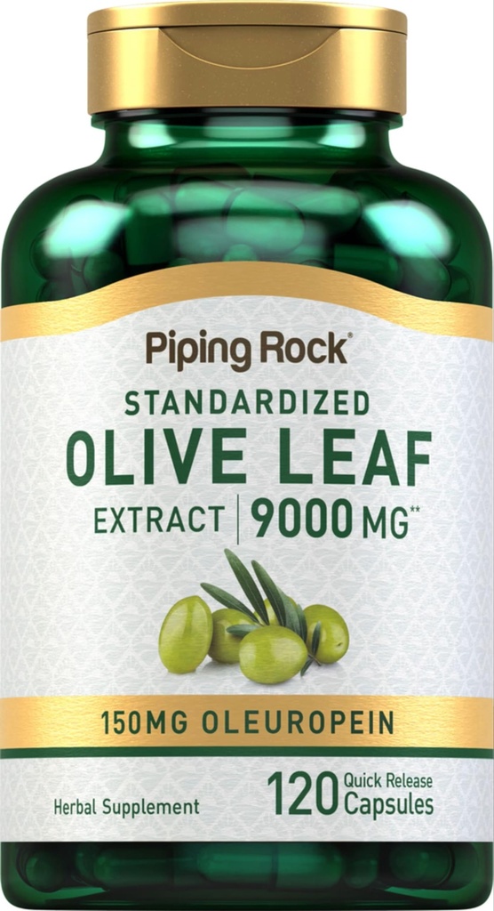 Piping Rock Olive Leaf Extract Capsules 124; 9000mg 124g; 120 Pil 144; 150mg Oleuropein 12.4; Standardized Herbal Supplemen 124; Non-GMO, Gluten Free