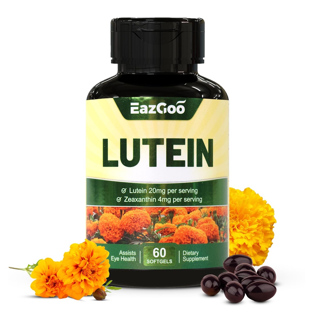 Lutein for Eyes, Lutein 20mg, Lutein and Alaxanthin Suplemen Eye, Eyestrain Relief & Dukung Vision Health, Vegan, 60 Softgels