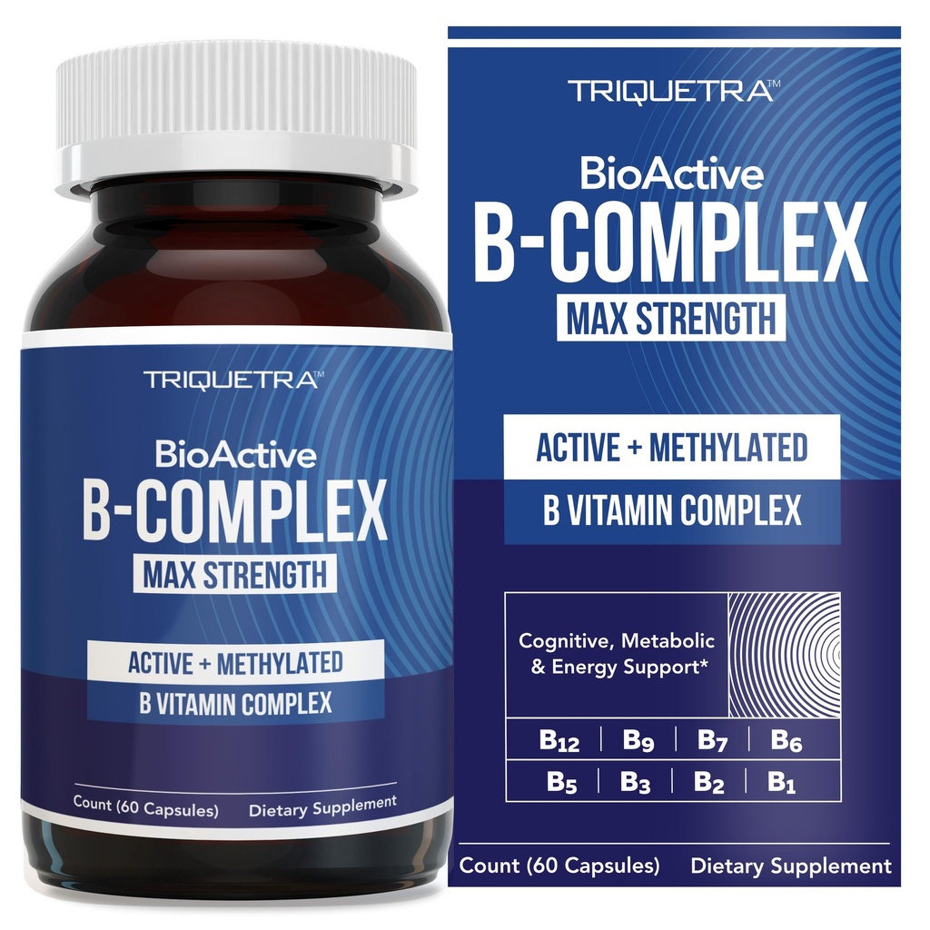 Vitamin B BioActive Kompleks - Stream Darah, Methylated B Kompleks - Menampilkan Methylfolat, 3 Bentuk BioActive B12, BenfoPure ® B1 & Pantesin ® B5 - 12 B Vitamin dalam Clinical Doses - 60 Servis