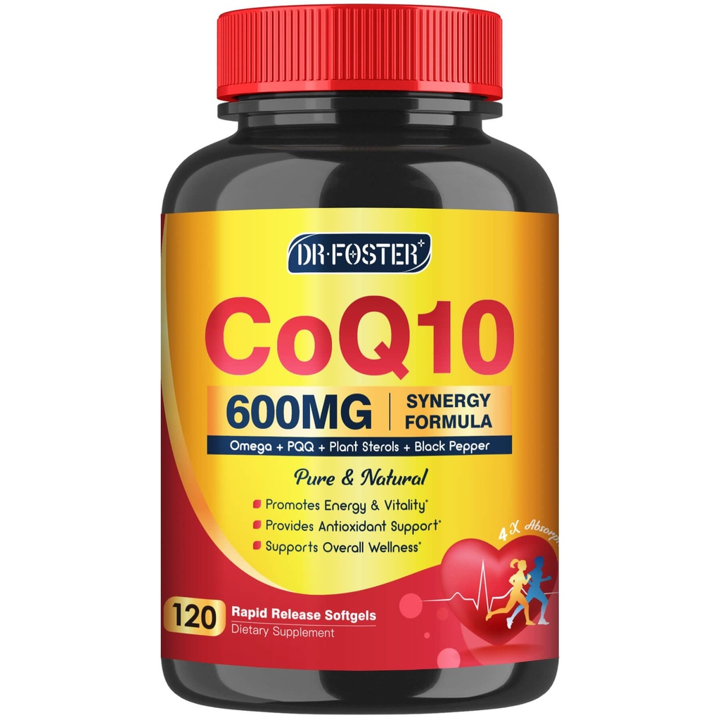 CoQ10 600 mg Softgels CoQ10 Tambahan - CQ10 Koenzim -Q10 dengan Omega 3 & PQQ & Vitamin E, CoQ10 400mg Softgels, 60 Servings